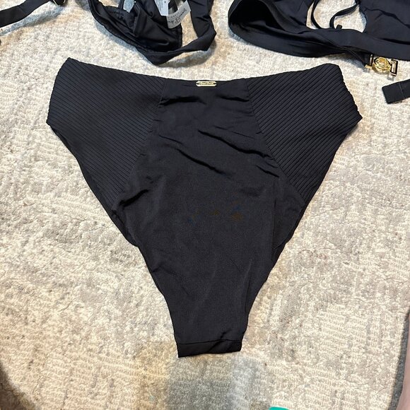 Beach Bunny 3-pc swimwear skylar wrap High Neck Halter Swim top bottom black - Picture 13 of 16